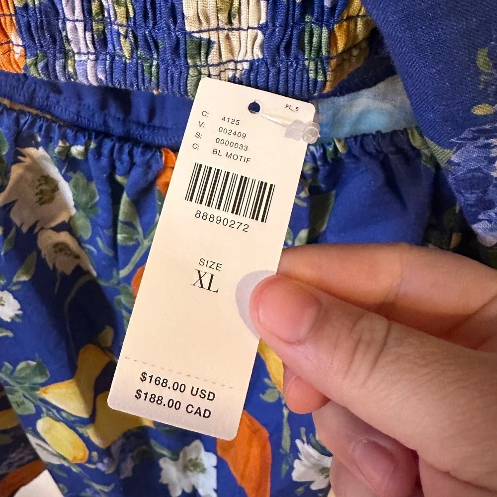 Anthropologie Corey Lynn Calter Blue Citrus Floral Smocked Romper XL - Picture 3 of 4